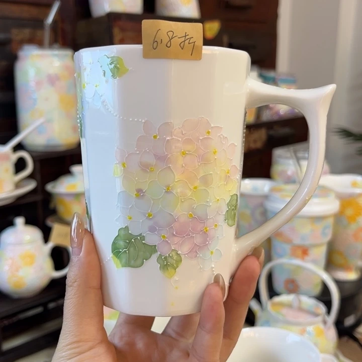陶瓷手柄款绣球花马克杯