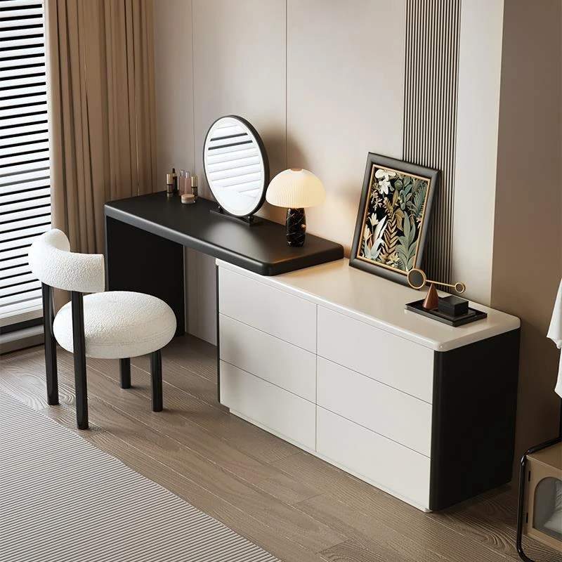 黑白拼色梳妆台斗柜一体卧室床尾简约现代2024新款化妆桌北欧
