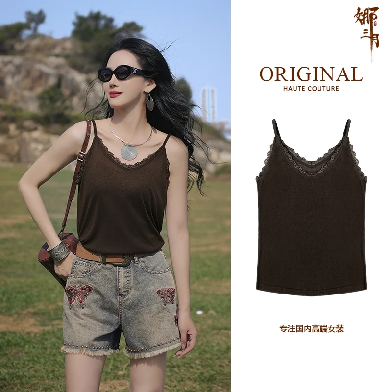 娜三月百搭软糯亲肤通勤春夏性感内搭外穿蕾丝大弹力吊带背心打底