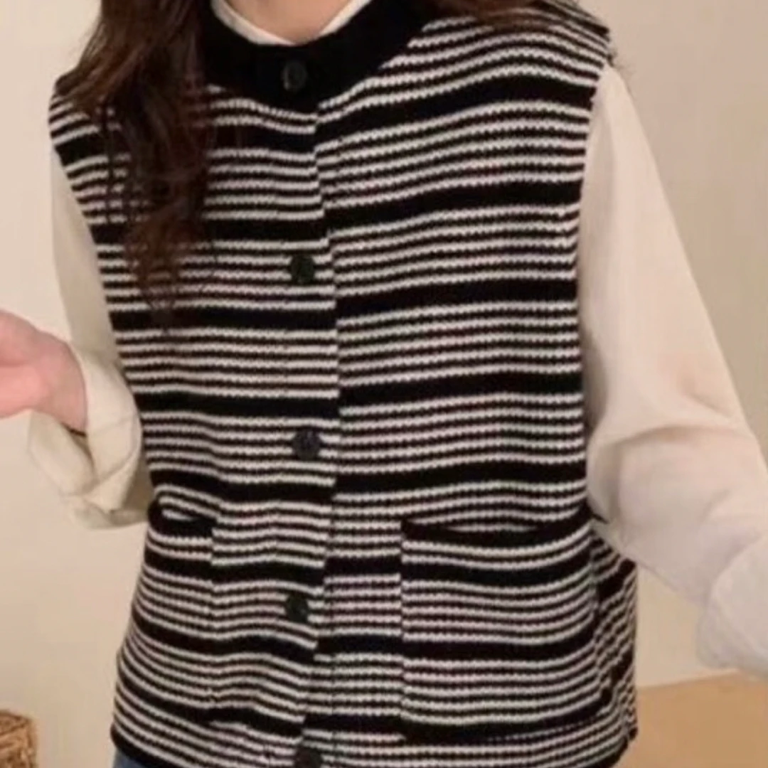 【贝希】726菠萝针单色条纹马甲