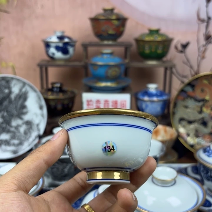 太***岛盖碗陶景德镇手工手绘陶瓷