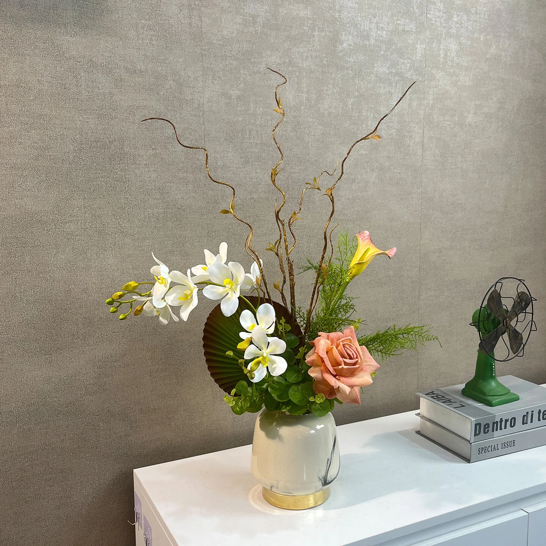 烟岚款新中式假花仿真花摆设客厅高级感桌面摆花精致仿生花复古风