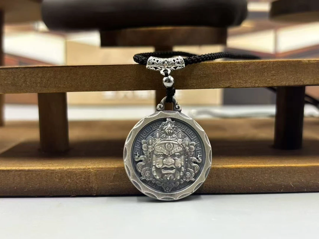 吊坠足银 纯银999  黄财神  复古风纯银挂坠