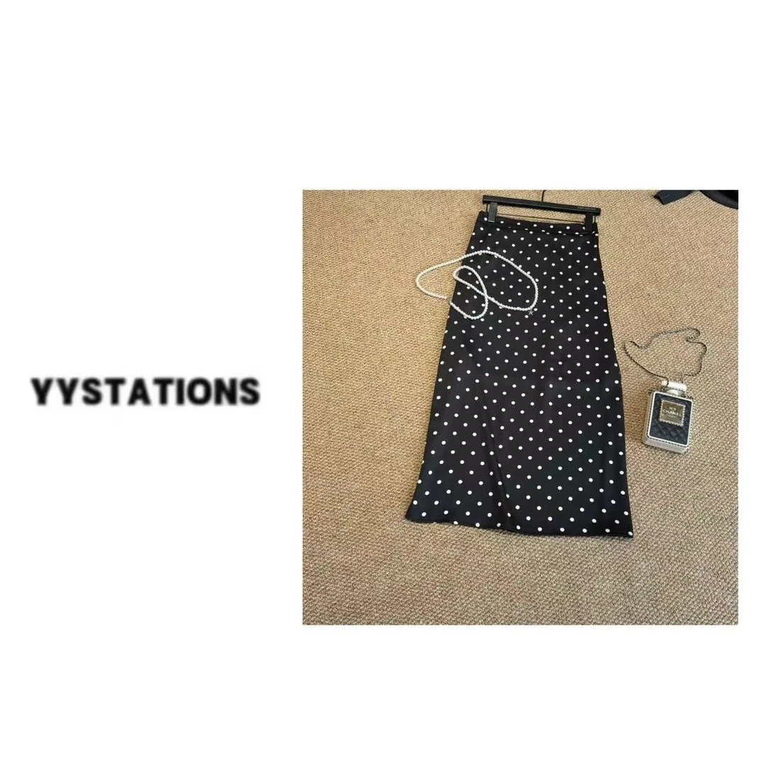 YYSTATIONS【波点裙！】 高级感丝滑醋酸松紧腰波点半裙-9902-2