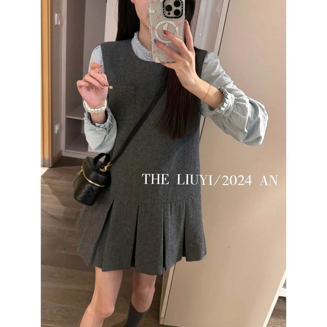 【LIUYI】千金～秋冬羊毛混纺呢压褶背心裙49082
