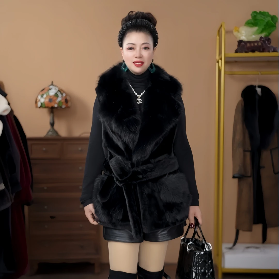 1201  温柔出圈纯色系带大毛领尽显高贵马甲