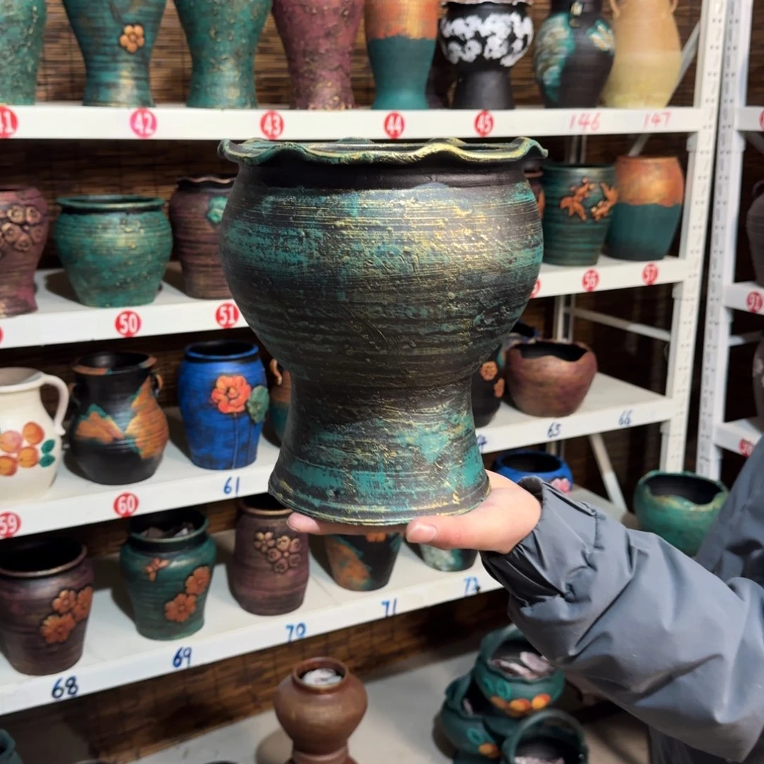 红陶红陶浮雕花盆炸炸炸