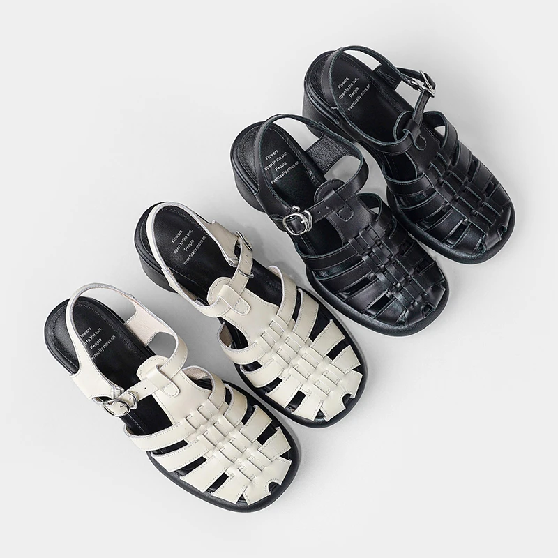 粗跟高跟鞋包头凉鞋镂空罗马女鞋2025新款爆款出游百搭鞋子外穿夏