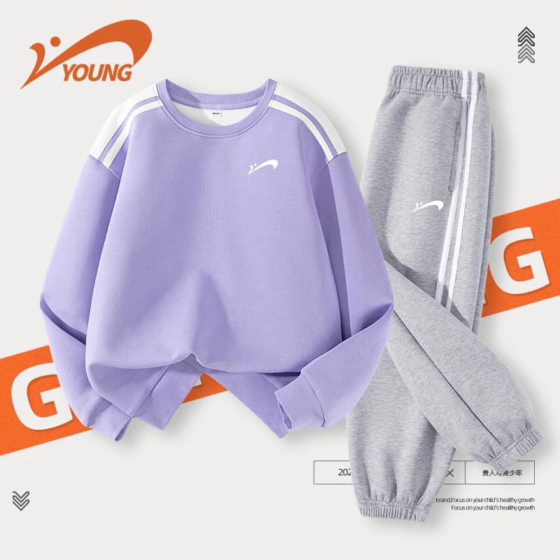 贵人鸟童装女童套装春季中大童时尚撞色上衣儿童2025洋气运动卫裤