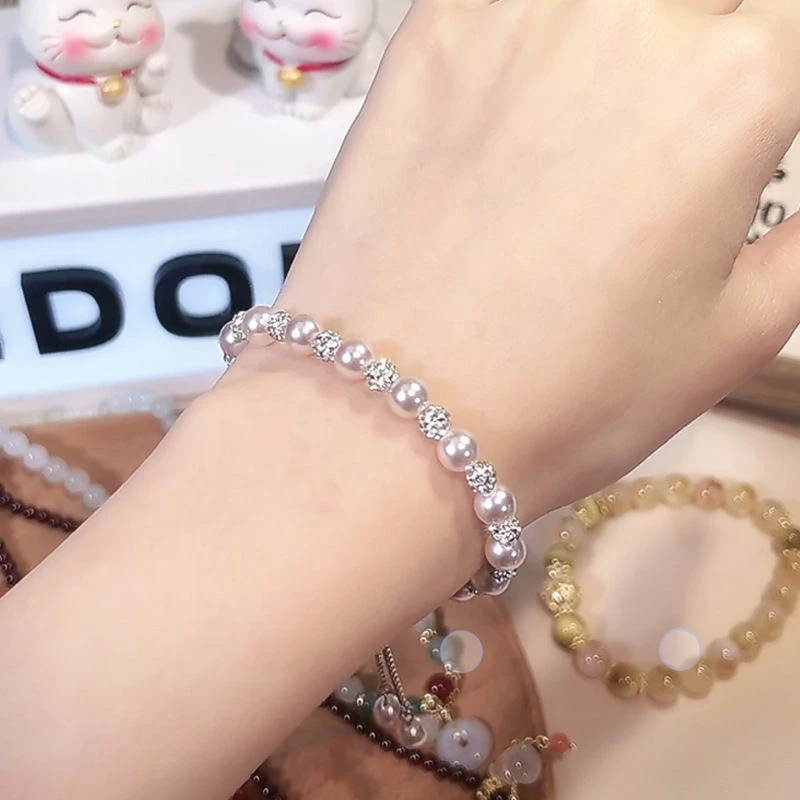 铜合金合成锆石手链 【8819】曼塔玫瑰色珠手链女2025新款轻奢小众