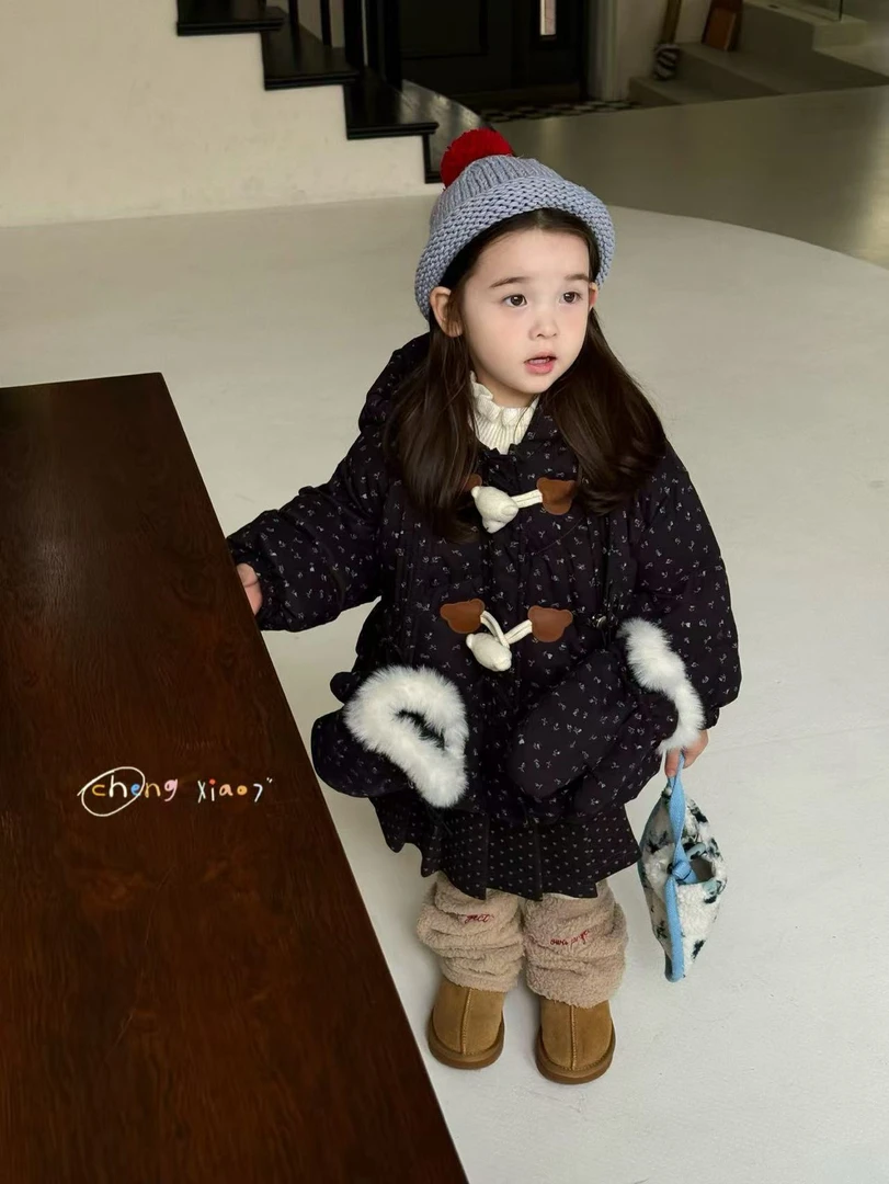 【橙小7现货】女童黑色碎花加厚羽绒服（5508-冬A）汉服