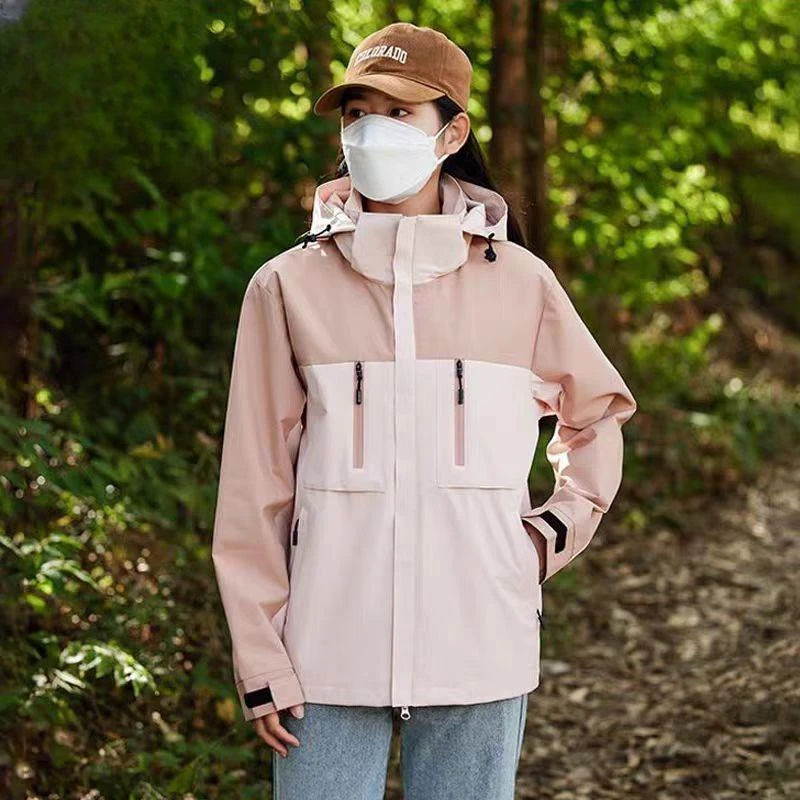 情侣款机能户外撞色拼接冲锋衣外套防水连帽夹克(B16-2)62932