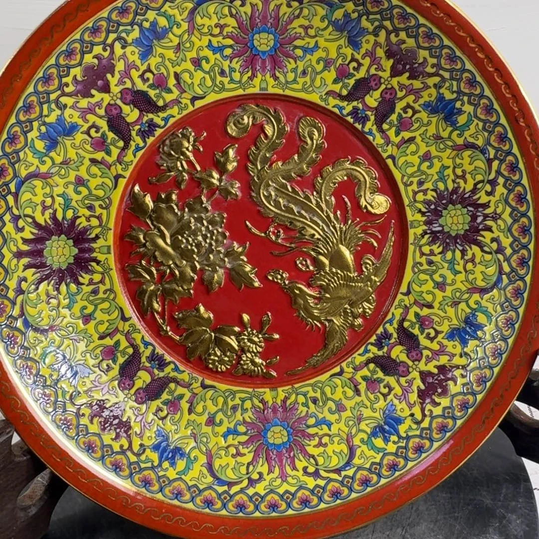 波***盘粉彩凤纹陶瓷盘