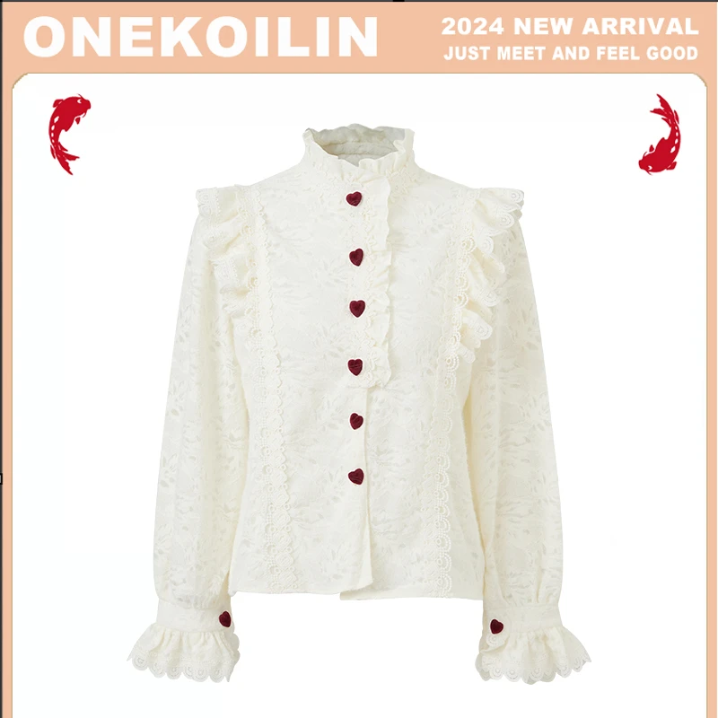 OneKoilin宫廷秘境”水貂毛鱼骨蕾丝拼接衬衣 GTMJ