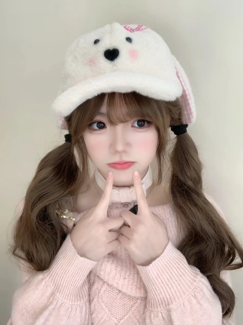 好巧自制~【无语小兔！】专柜高品质ins可爱毛茸茸爱心兔秋冬棒球帽