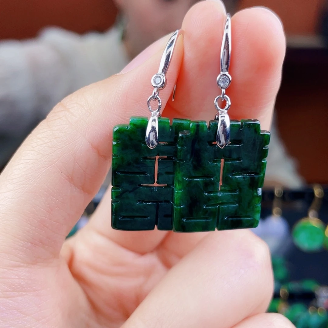 翡翠银S925镶嵌耳饰