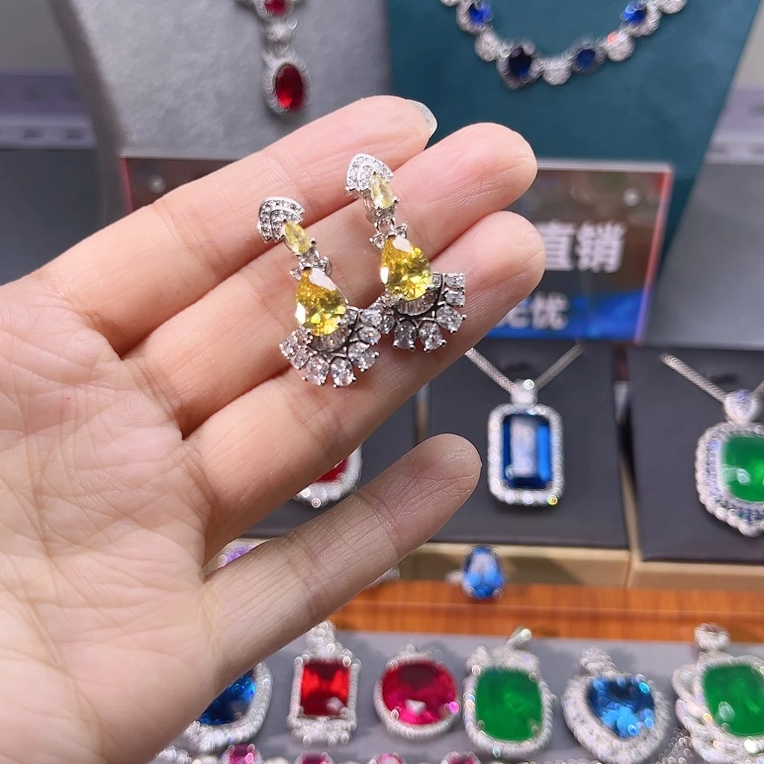 耳饰蓝宝石银S925镶嵌d 68