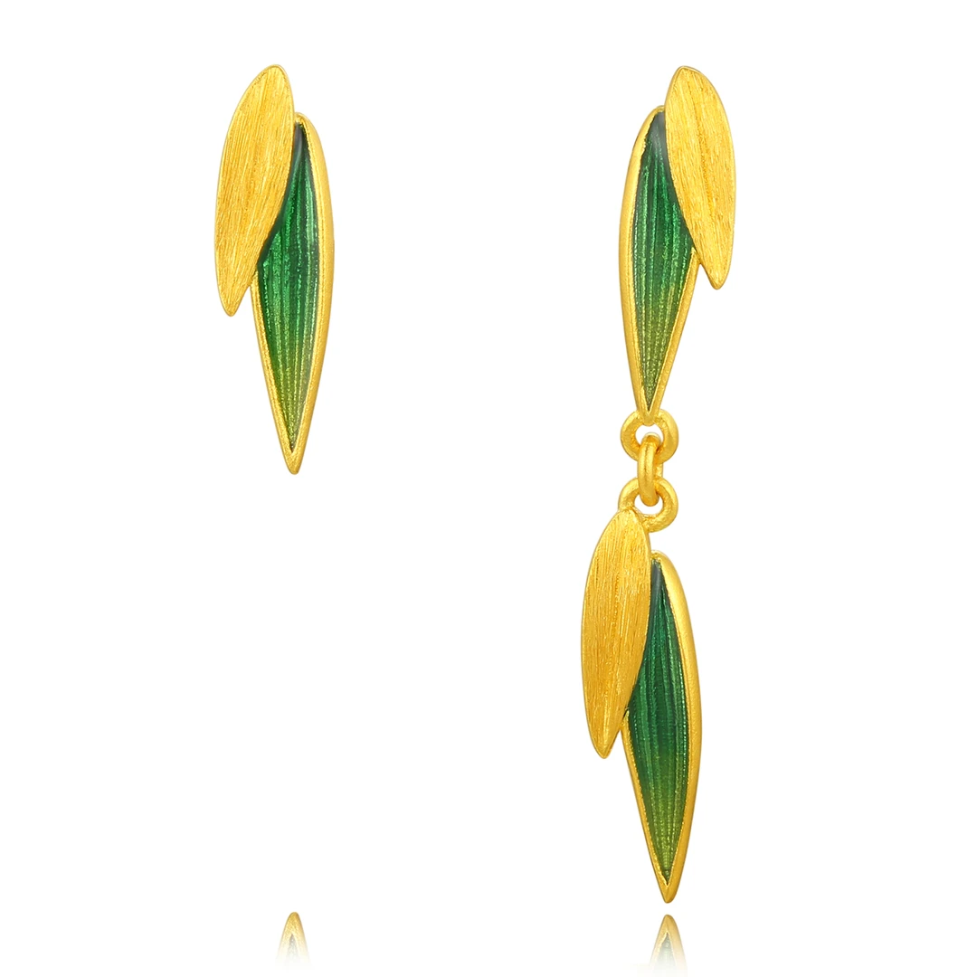 【传承】（未开价）宫廷绿韵青竹古法黄金足金999耳钉GH0200088