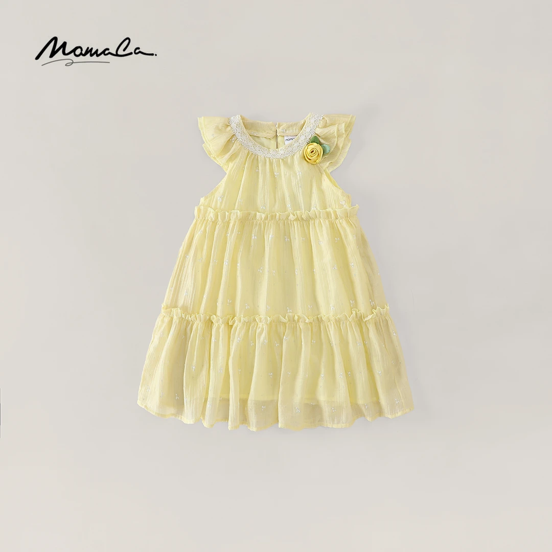 MOMOCO夏季新款女童黄色花朵洋气仙女时尚连衣裙77630478029