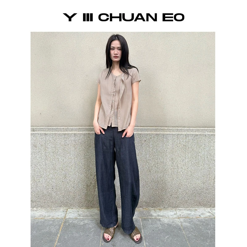 Y III CHUAN EO一川原创休闲简约风亚麻假两件飞袖上衣衬衫