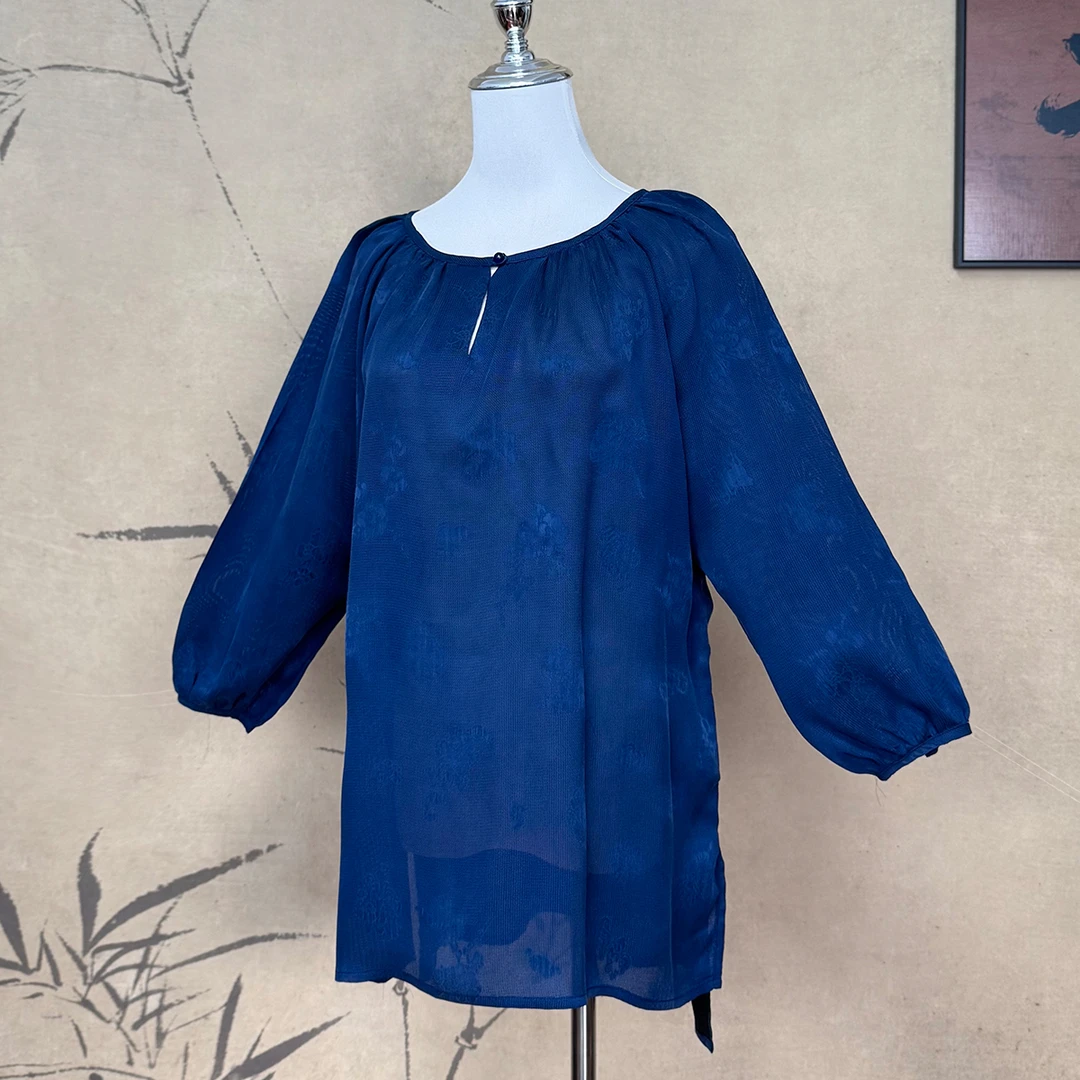 【卷卷新中式】香云纱全孔花罗流浪服 国风桑蚕丝套头上衣