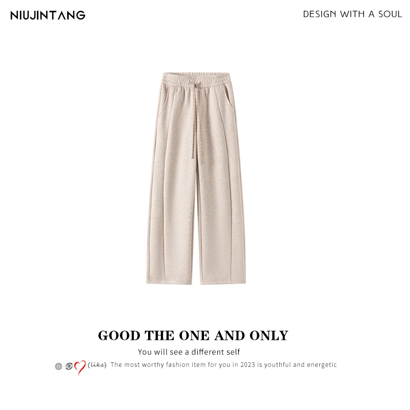 NJT冬季新款加绒加厚气质高品质休闲阔腿女神阔腿裤28069