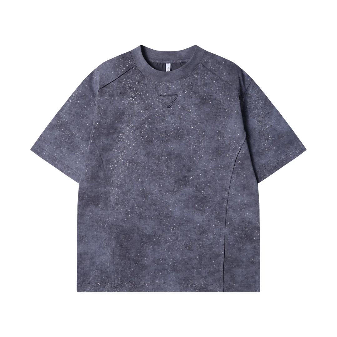 夏季高级感新款韩版时尚细闪满天星压线倒三角设计休闲百搭短袖