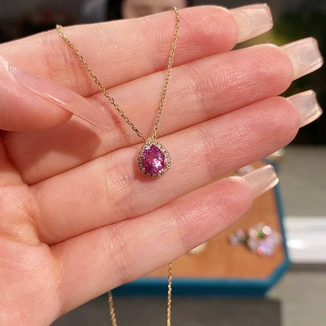 彩色蓝宝石颈饰18K金镶嵌1.023ct无烧帕帕拉恰