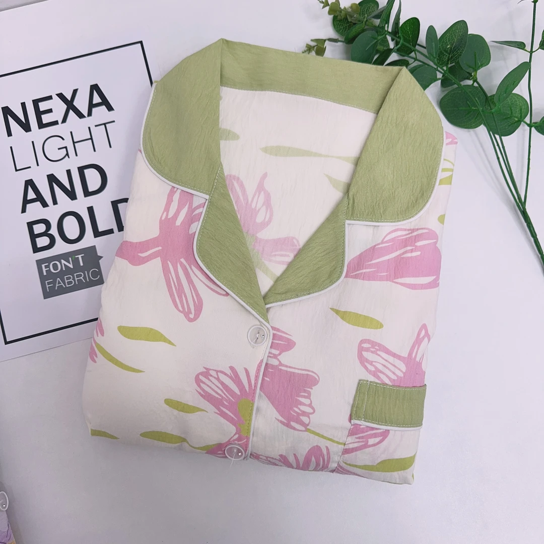 117#【云朵棉短袖短裤+长裤带胸垫】气质三件套女士睡衣套装家居服