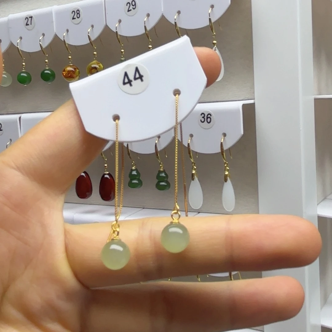 银S925镶嵌和田玉耳饰