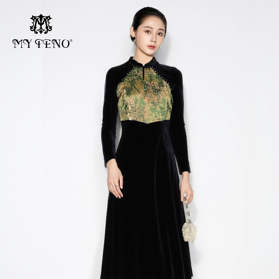 MY TENO/马天奴时尚中国风民族风提花黑色女装连衣裙VDA958DRX0