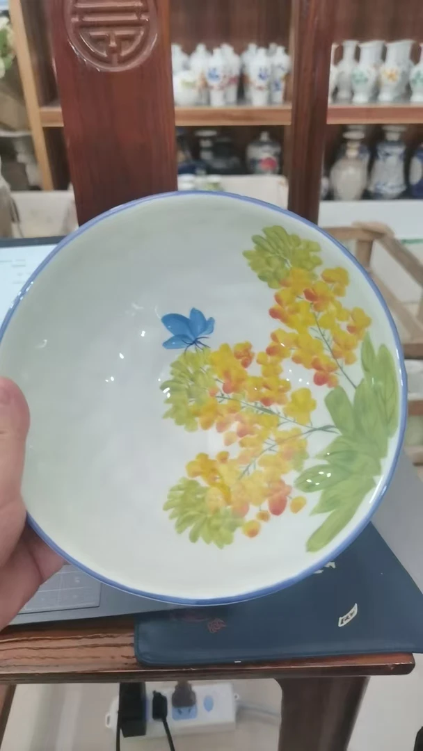 大碗黄色花陶瓷碗景德镇