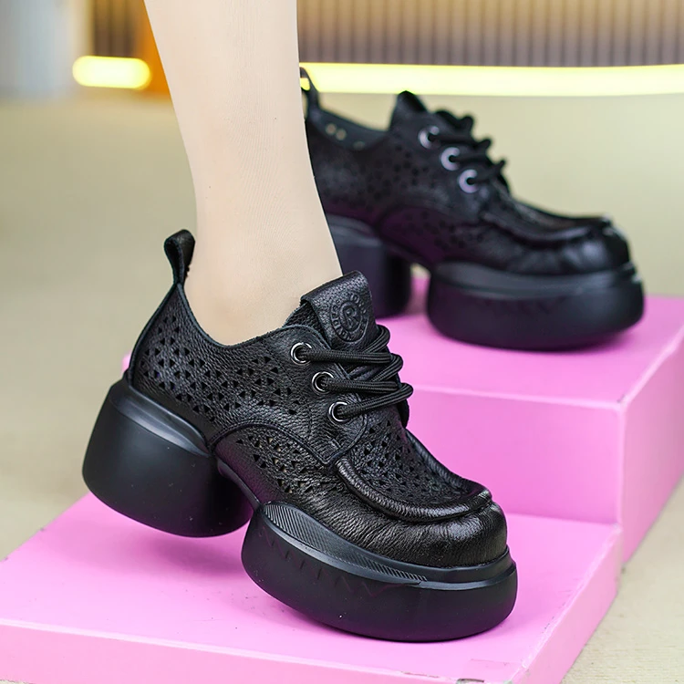 NP35926-1春季新款软牛皮英伦风松糕厚底时尚复古百搭乐福单鞋