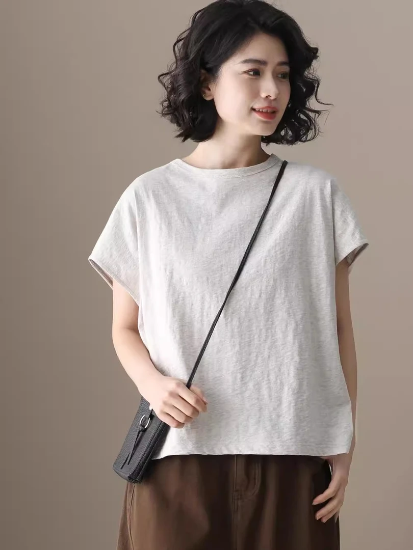 左耳左岸 纯色舒适女文艺原单夏季插肩袖宽松纯棉原创t恤