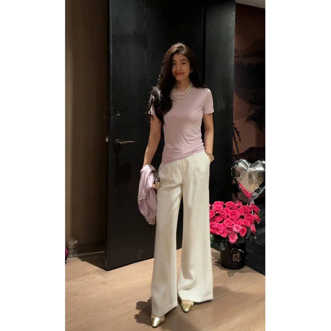 N.COU妮蔻25夏新款重工烫钻钉珠莱赛尔打底修身百搭T恤女DY79253