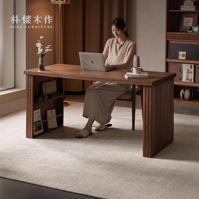 四时书桌 北美黑胡桃木工作台书房卧室去客厅化电脑桌中式极简