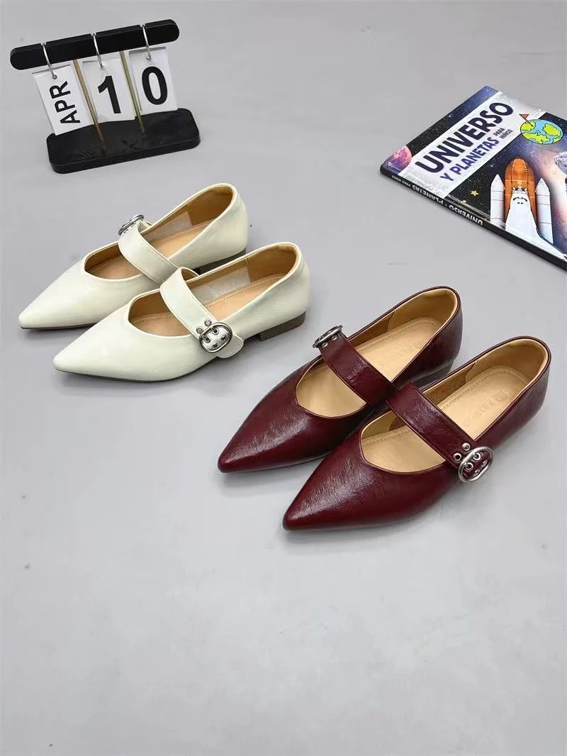 欧美风尖头V口一字带低跟气质单鞋16