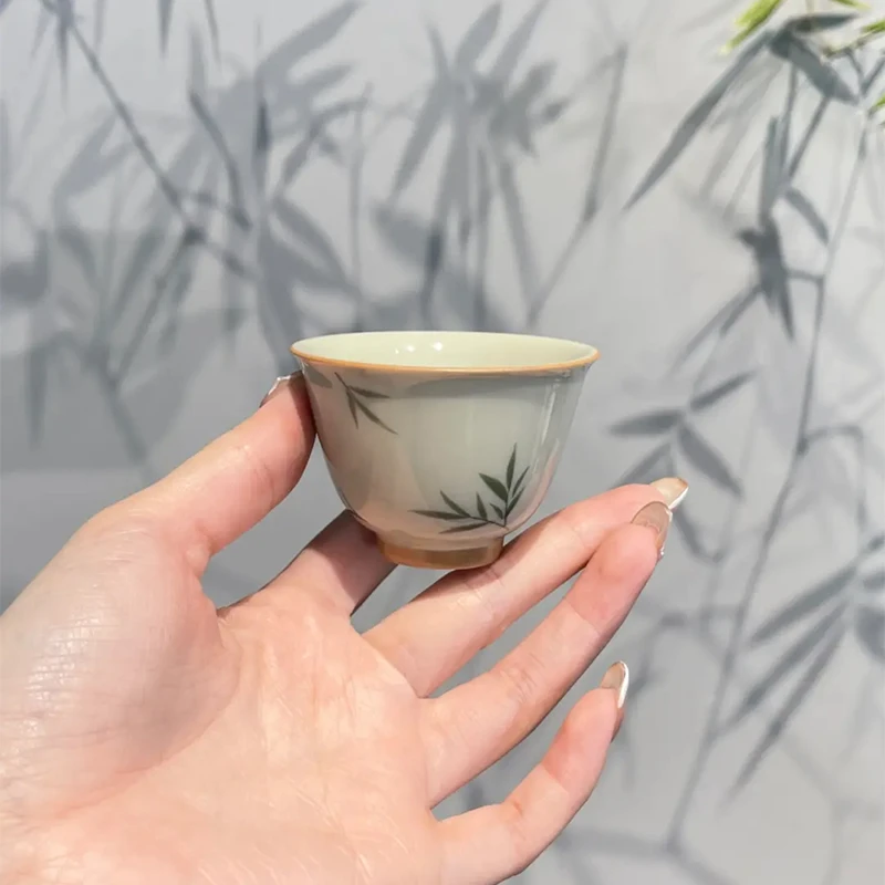 惊蛰 草木灰手绘筱竹玉兰杯主人杯中式家用陶瓷品杯单杯茶具茶杯