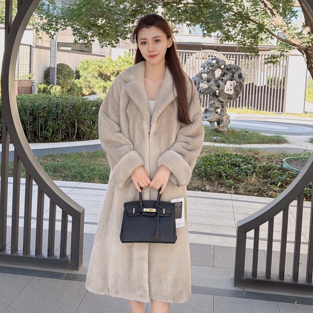 银蓝原色 长款气质 年轻款水貂皮草外套衣长120cm