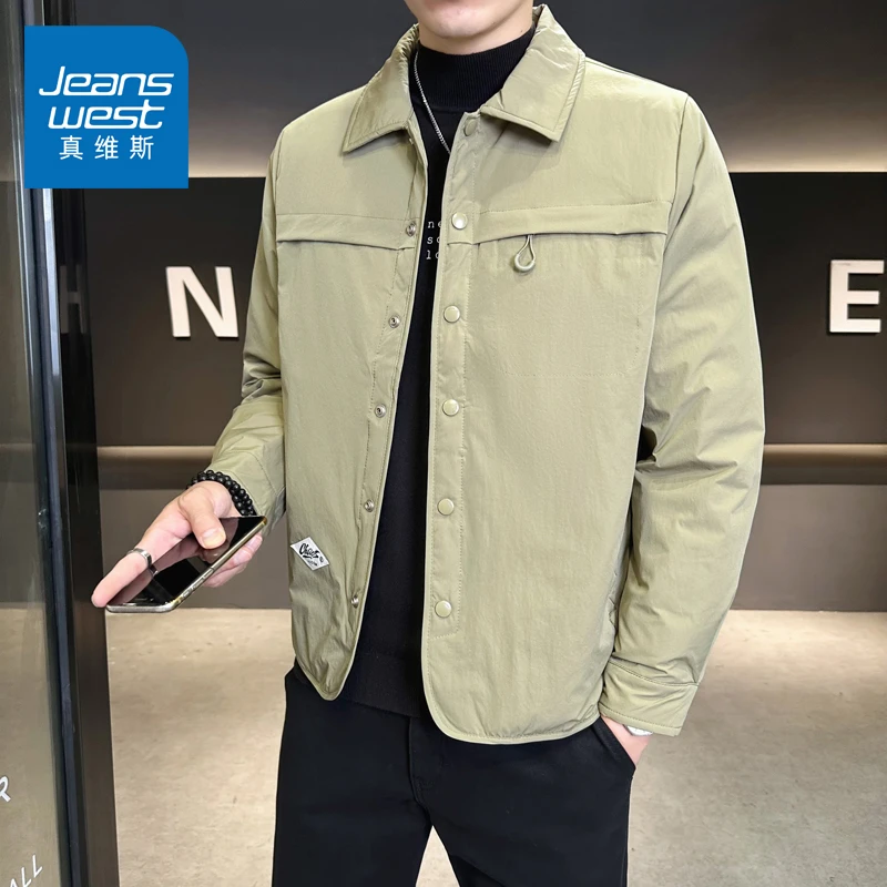 花花公子春秋季嵌花翻领夹克抗皱工装风工装男时尚商务宽松百搭休