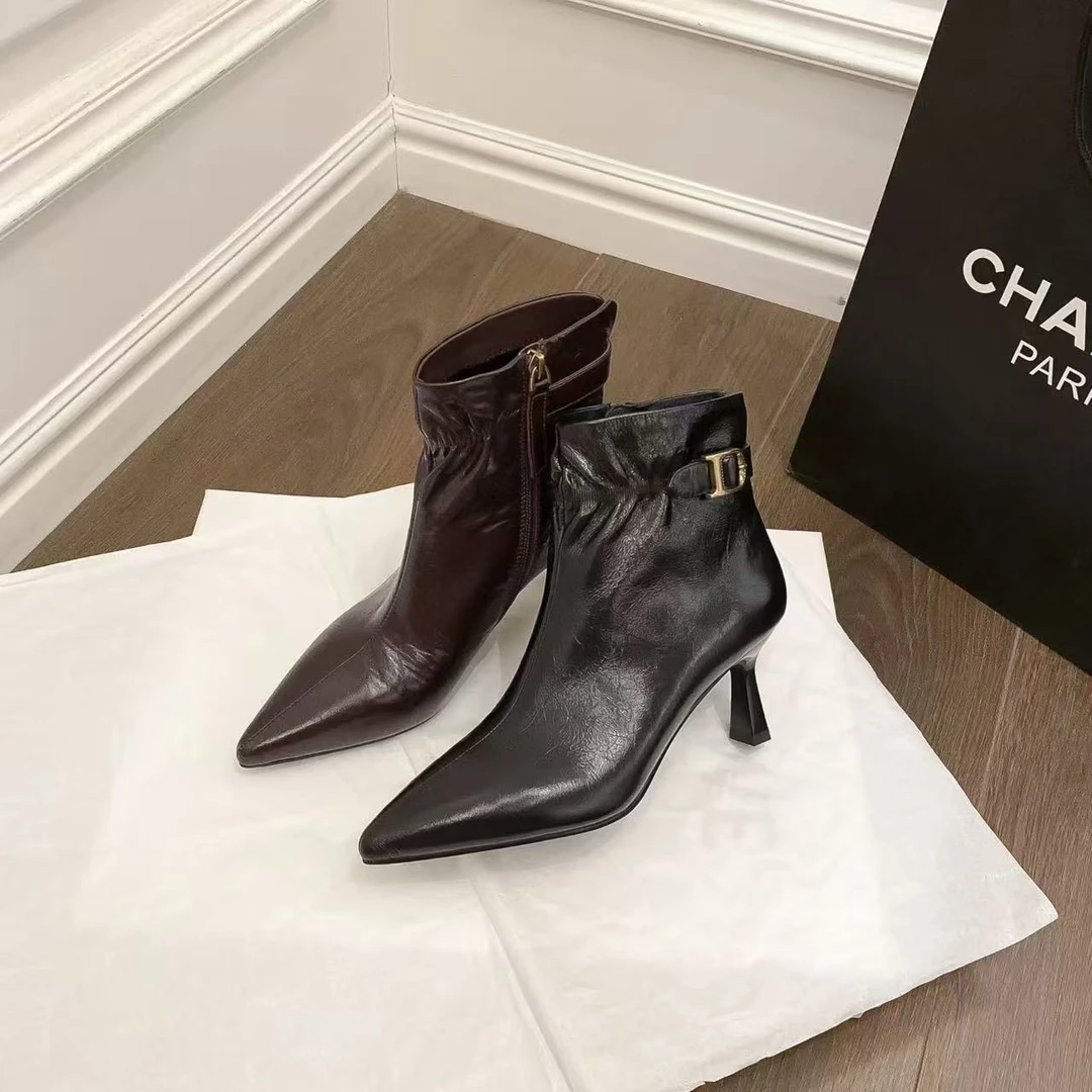 6公分/牛皮、时装靴短筒高跟鞋瘦瘦靴气质高跟细跟裸靴女靴A55078