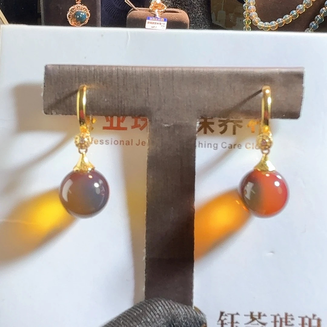 琥珀银S925镶嵌耳饰墨西哥
