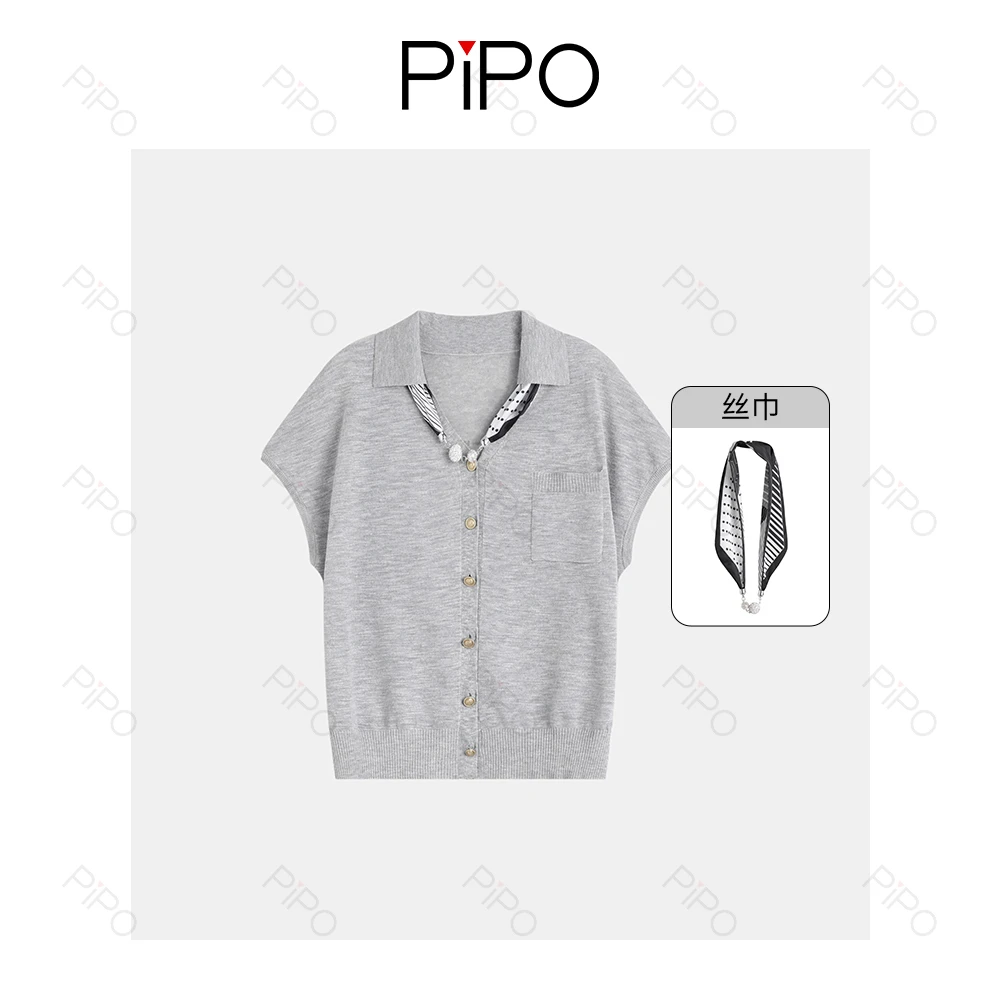 PIPO针织POLO衫女秋季毛针织衫套头款纯色百搭针织衫夏季DD52Z805