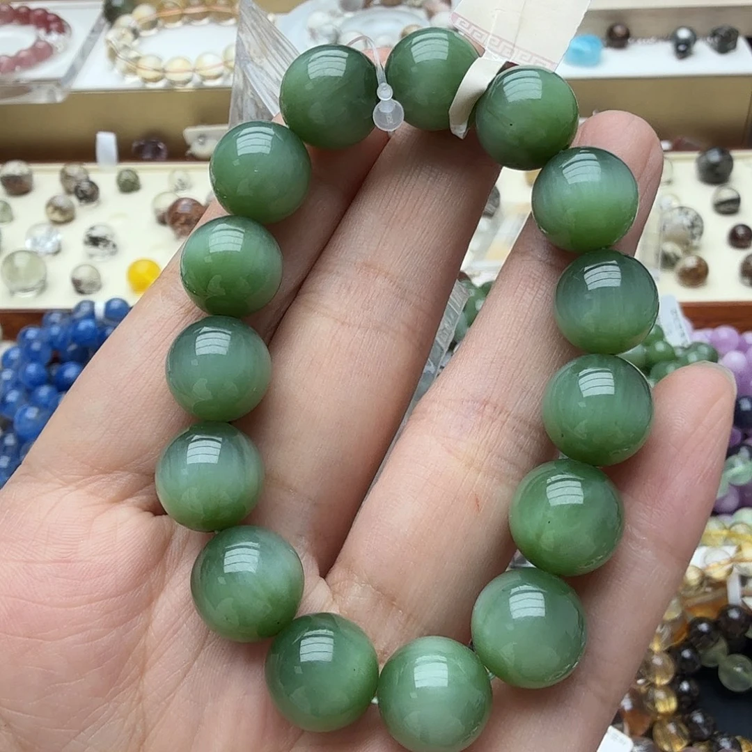 和田玉（碧玉）未镶嵌手链猫眼12.7mm