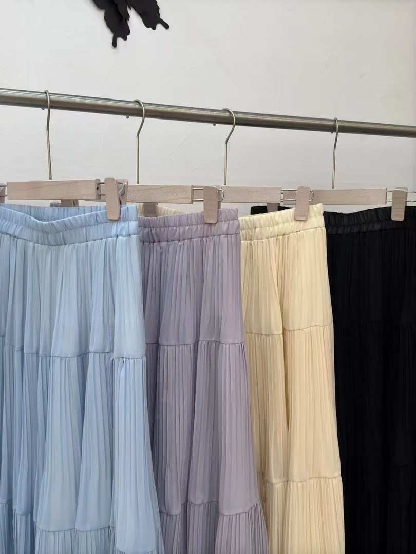 妮妮家68136重工压褶高腰显瘦温柔百搭垂感半身裙