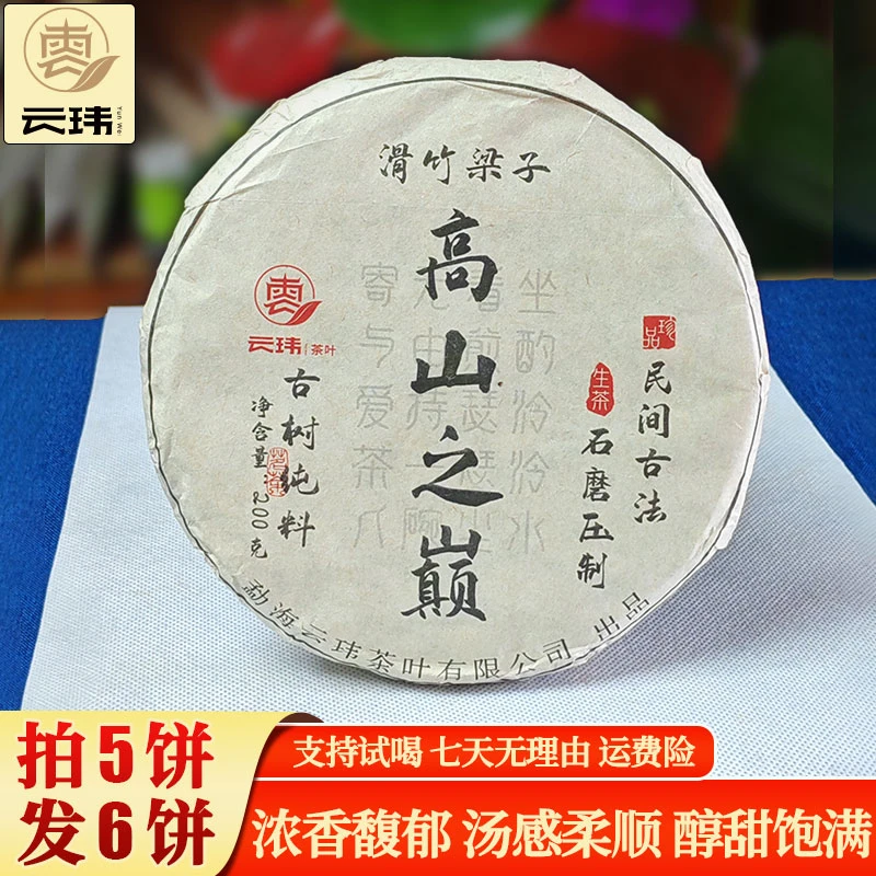 云玮2019高山之巅滑竹梁子普洱茶古树纯料生茶200克饼茶 珍藏