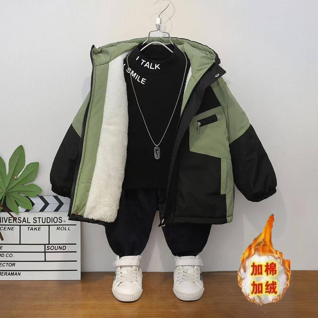 男童棉衣2025新款洋气儿童秋冬季加绒棉服时髦男孩中大童克服棉袄