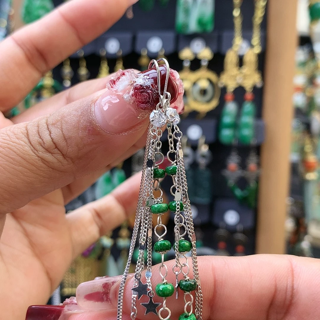 【闪购商品】翡翠耳饰银S925镶嵌耳坠