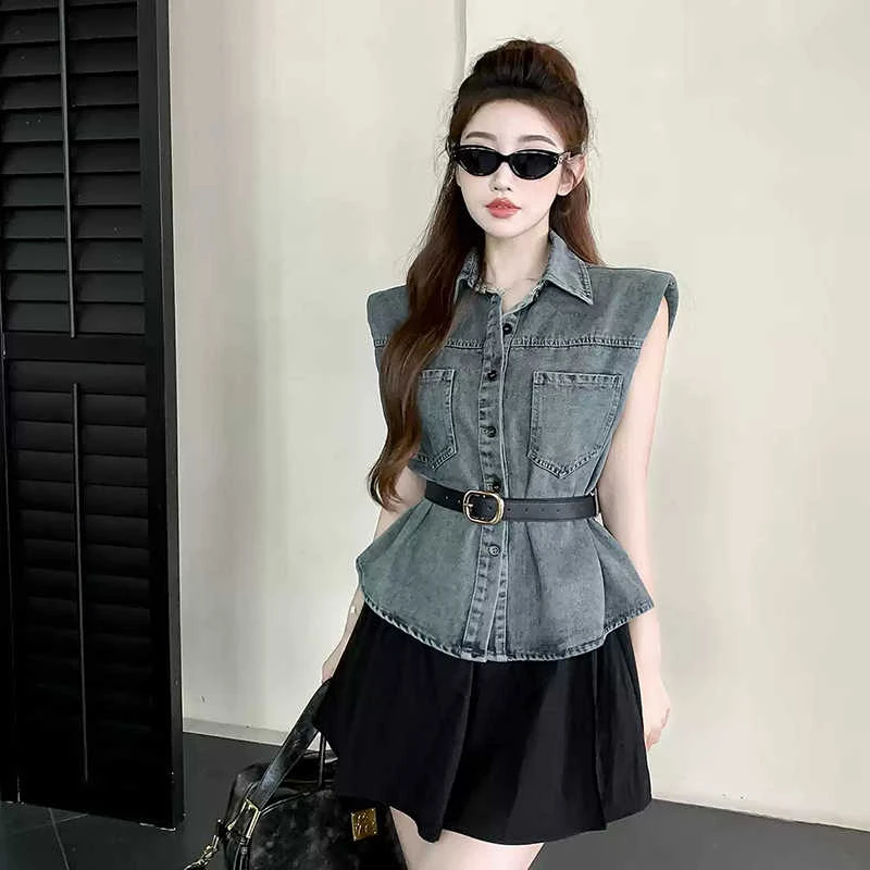 夏季薄款复古时尚休闲百搭外穿牛仔马甲女新款宽松显瘦马夹外套潮