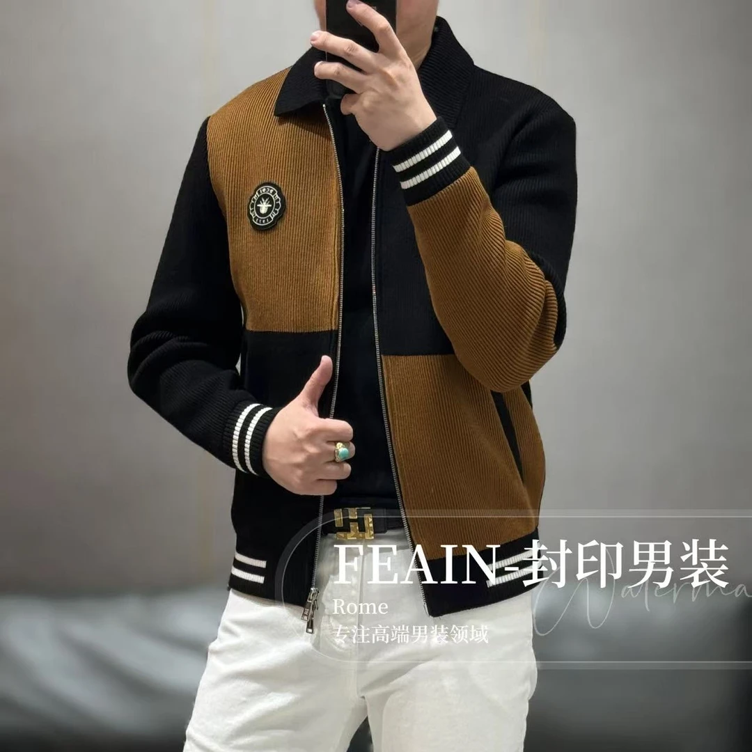 【雷迪凯奇】高端男士定制立体飞织提花蜘蛛胸标针织夹克JK122